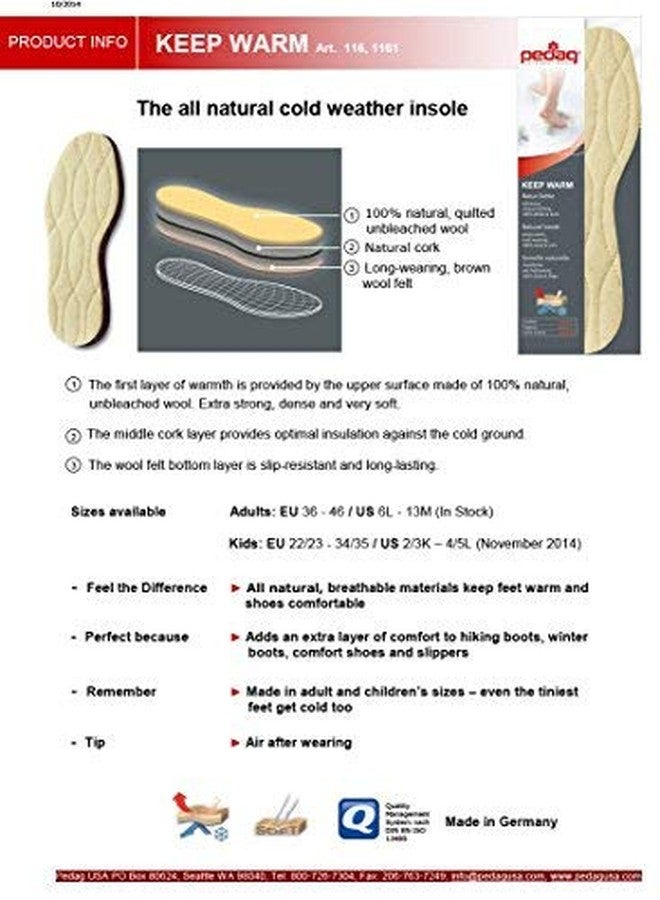 pedag Keep Warm Wool Insoles, Handmade in Germany, Sweat Wicking Top Layer, Insulating Cork Core, Felt Sole, Trim to Fit, Men US 11 / EU 44 - Image 3